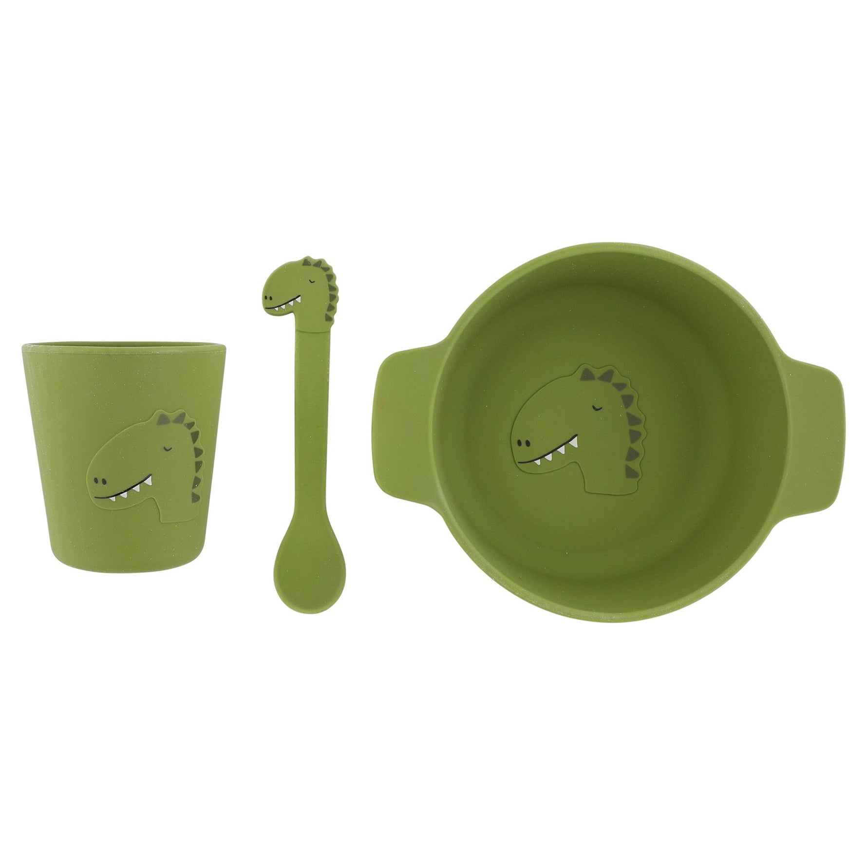 Silikon-Esslernset Mr. Dino – Baby Geschirr-Set mit Schale, Tasse und Löffel ab 4 Monaten – Produktbild 3