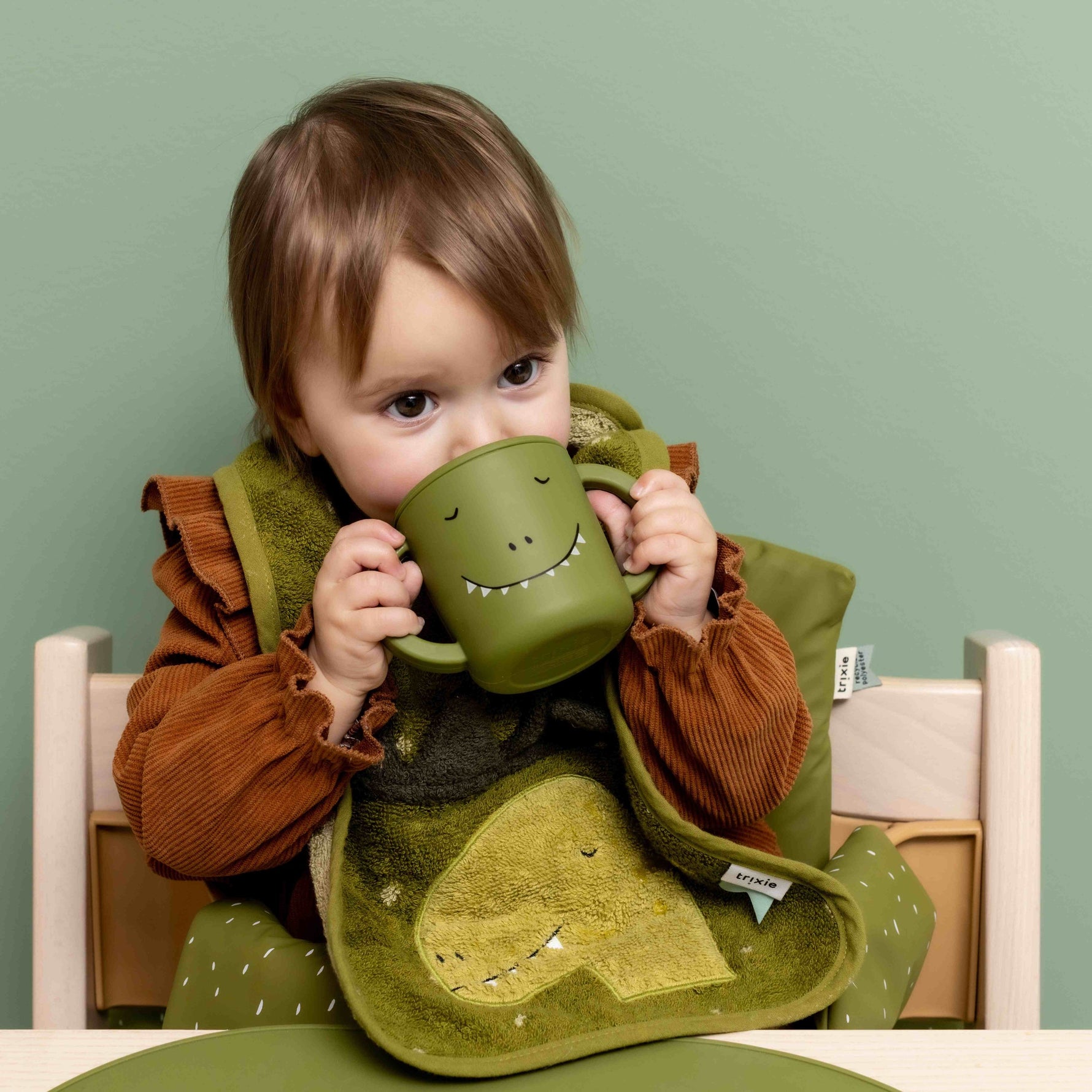 Silikon-Trinklernbecher Mr. Dino – Baby Schnabelbecher mit Griffen ab 4 Monaten – Produktbild 2