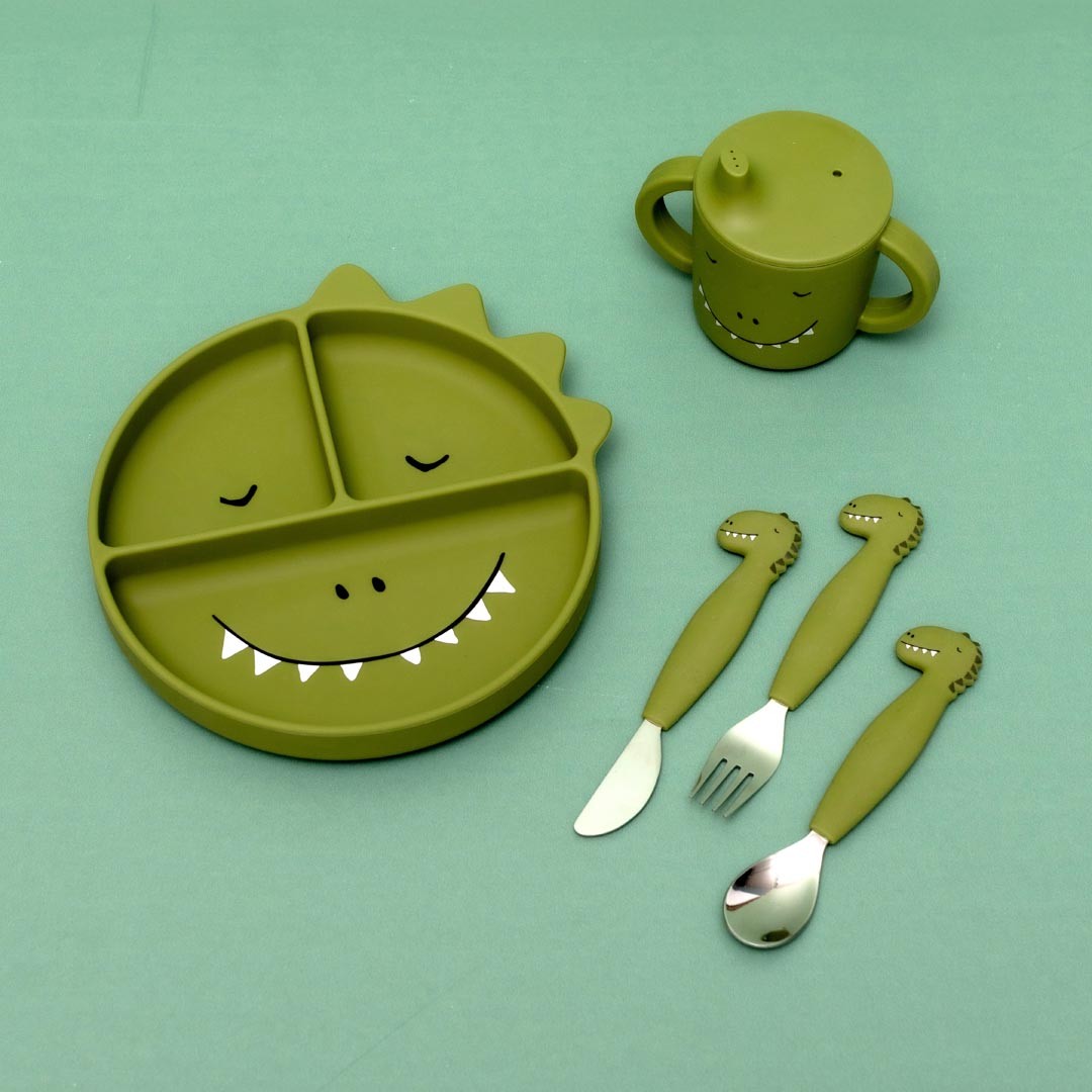 Silikon-Trinklernbecher Mr. Dino – Baby Schnabelbecher mit Griffen ab 4 Monaten – Produktbild 4
