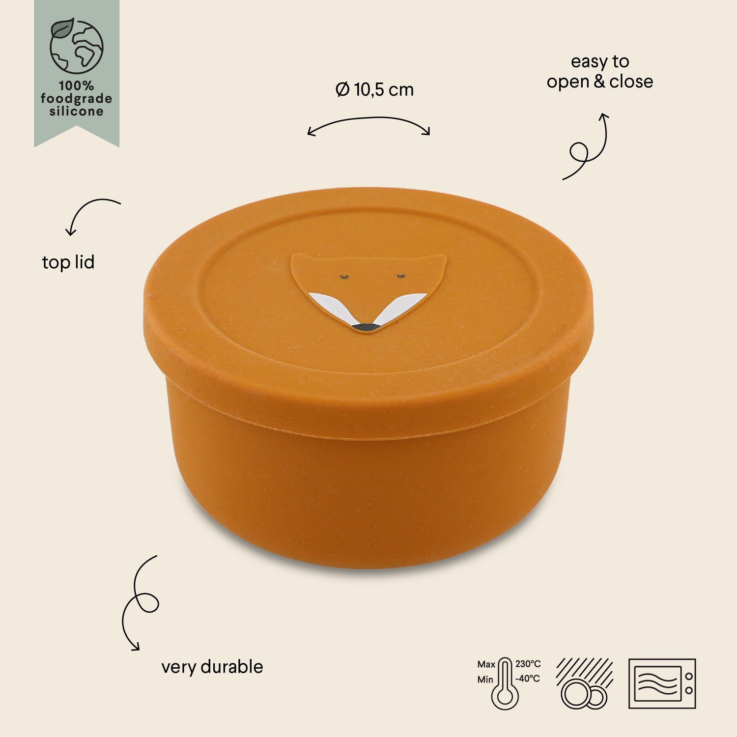 Silikon-Snackbox Mr. Fox mit Deckel – Baby Snackbehälter aus lebensmittelechtem Silikon – Produktbild 2