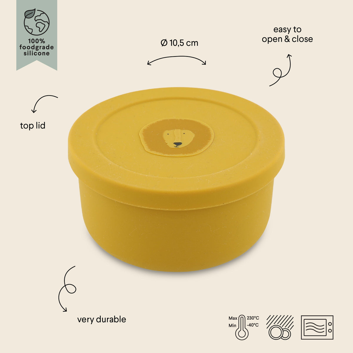 Silikon-Snackbox Mr. Lion mit Deckel – Baby Snackbehälter ab 4 Monaten – Produktbild 3