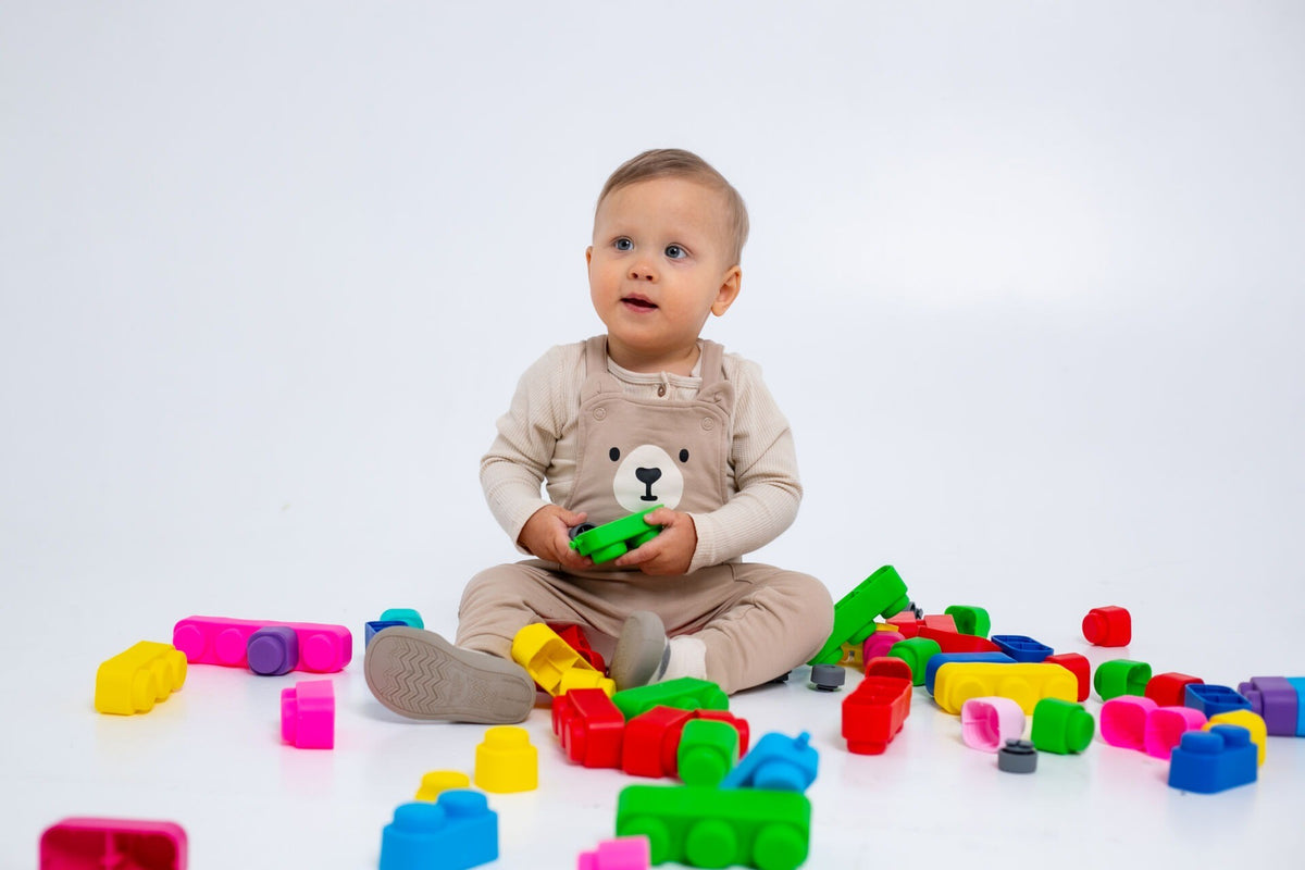 weiche Bausteine Set mit Rädern 33-teilig – weiche Baby Bausteine ab 6 Monaten