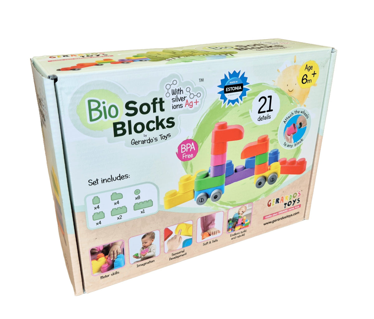 Gerardo's Spielzeug weiche Bausteine Set mit Rädern (21-teilig) – Sichere Baby Bausteine & Weiche Schaumstoff Bauklötze
