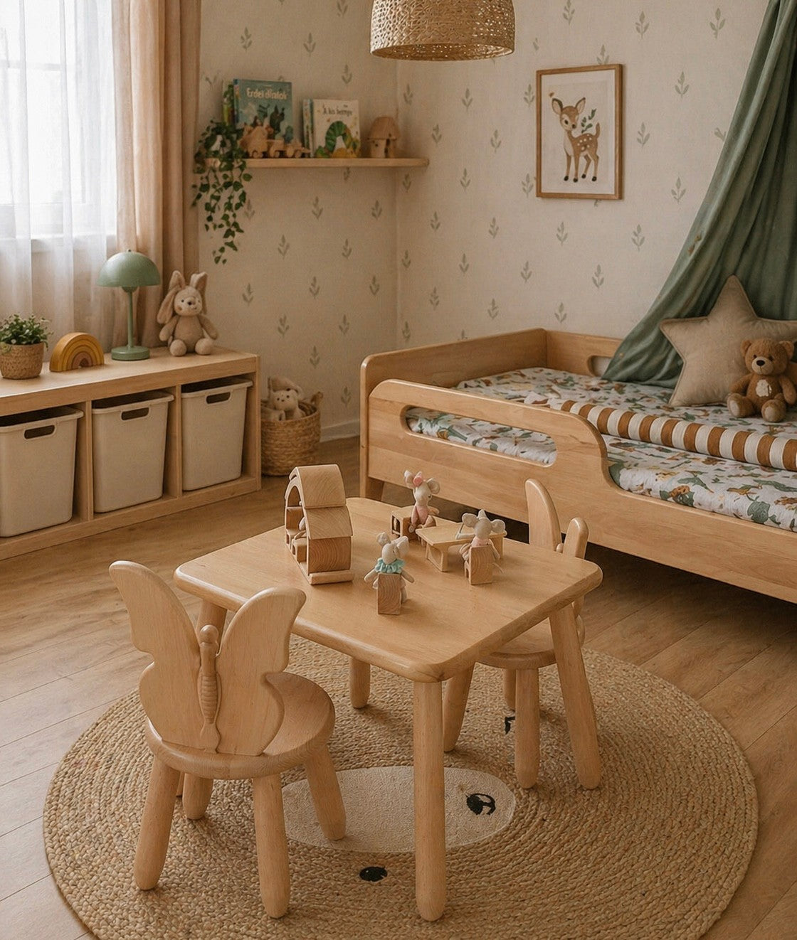 Kindertisch mit 2 Stühlen Butterfly – Holz-Sitzgruppe für Kinder aus Buchenholz – Produktbild 2