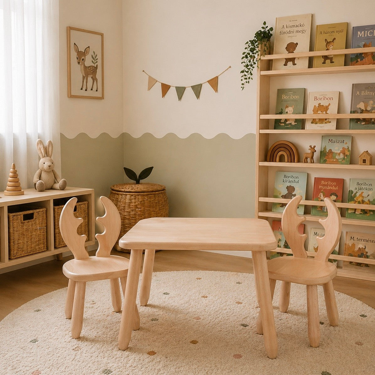 Kindertisch mit 2 Stühlen Deer – Holz-Sitzgruppe für Kinder aus Buchenholz – Produktbild 3