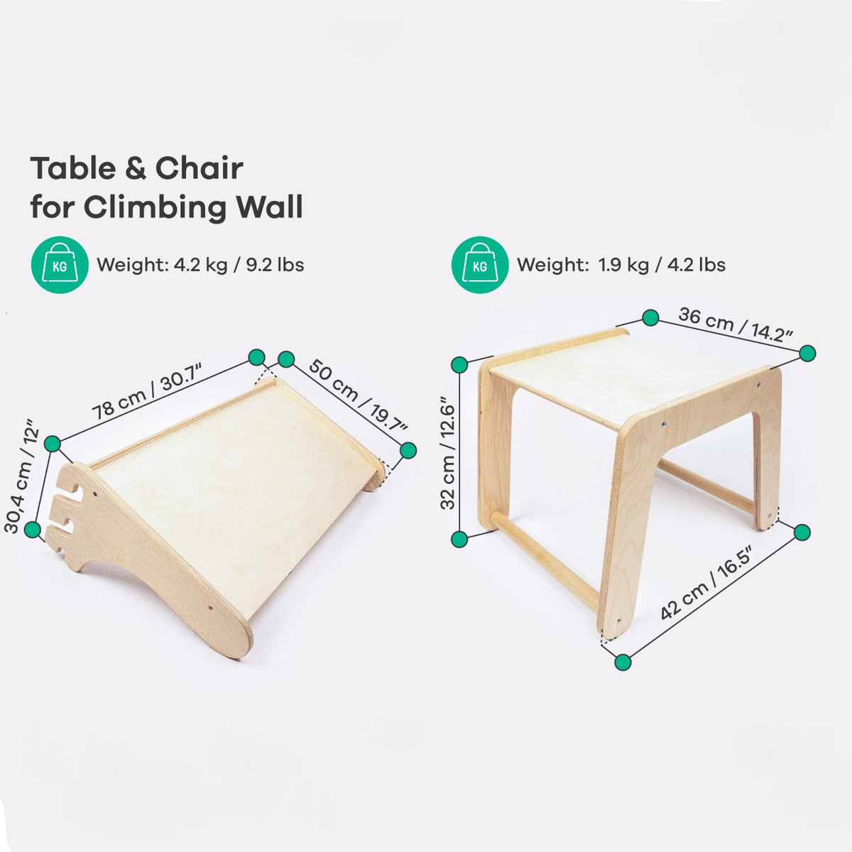 Tisch und Stuhl für leg&go Sprossenwand – Kindermöbel-Erweiterung aus Holz – Produktbild 3