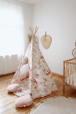 Kinder-Tipi Flower Power – Kinder-Tipi aus OEKO-TEX Baumwolle mit Kiefernstangen