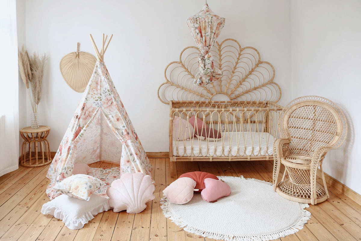 Kinder-Tipi Flower Power – Kinder-Tipi aus OEKO-TEX Baumwolle mit Kiefernstangen
