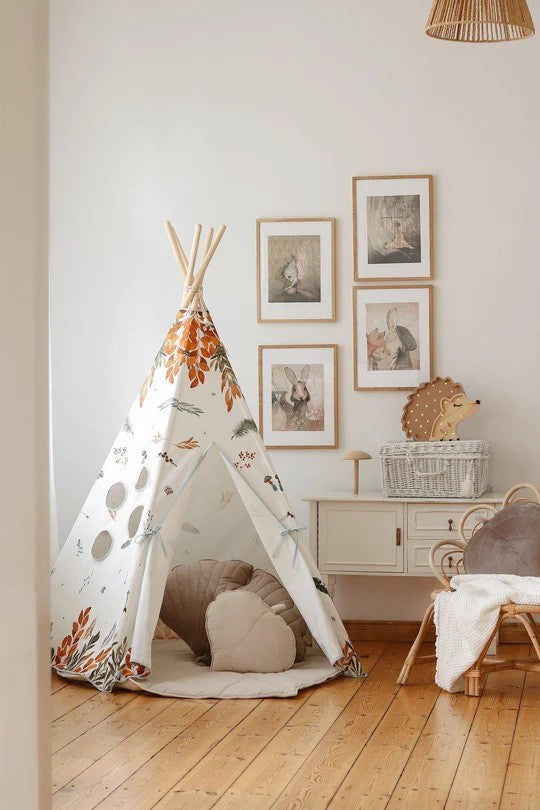 Kinder-Tipi Waldfreunde – Kinder-Tipi aus OEKO-TEX Baumwolle mit Kiefernstangen