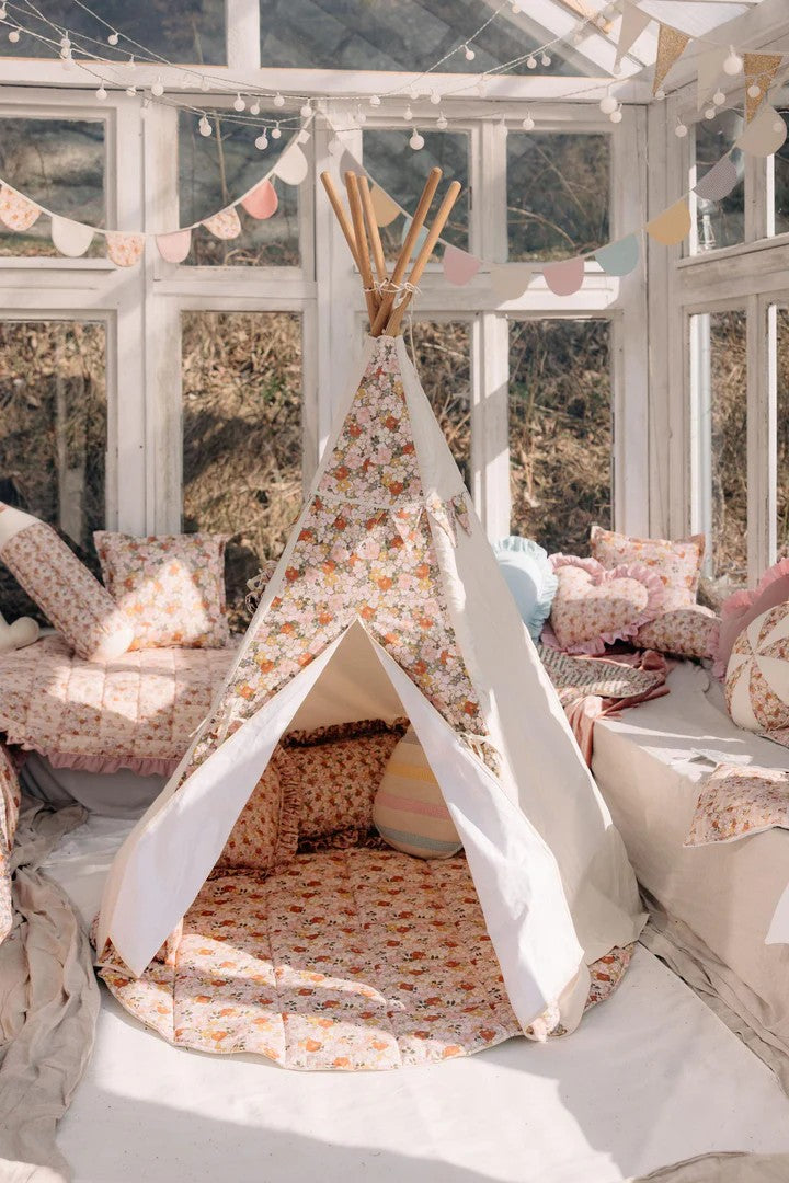 Kinder-Tipi Grün Garden – Kinder-Tipi aus OEKO-TEX Baumwolle mit Kiefernstangen