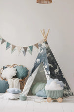 Kinder-Tipi Nachthimmel – Kinder-Tipi aus OEKO-TEX Baumwolle mit Kiefernstangen