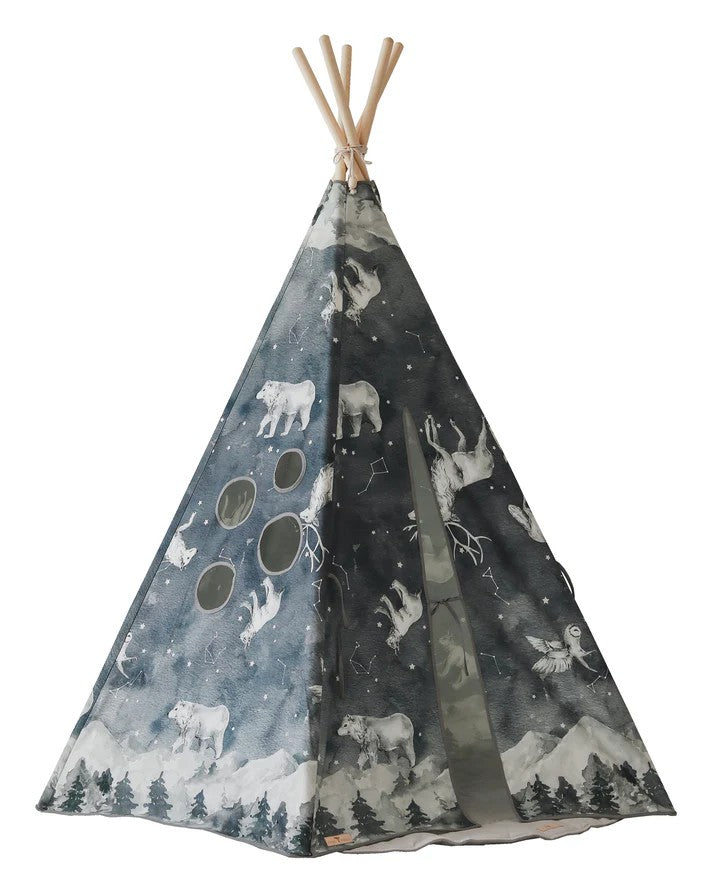 Kinder-Tipi Nachthimmel – Kinder-Tipi aus OEKO-TEX Baumwolle mit Kiefernstangen
