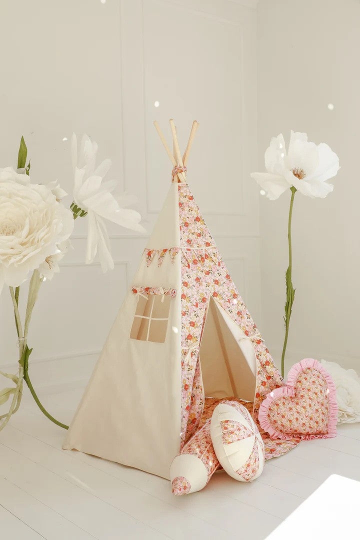 Kinder-Tipi Frühlingsgarten – Kinder-Tipi aus OEKO-TEX Baumwolle mit Kiefernstangen