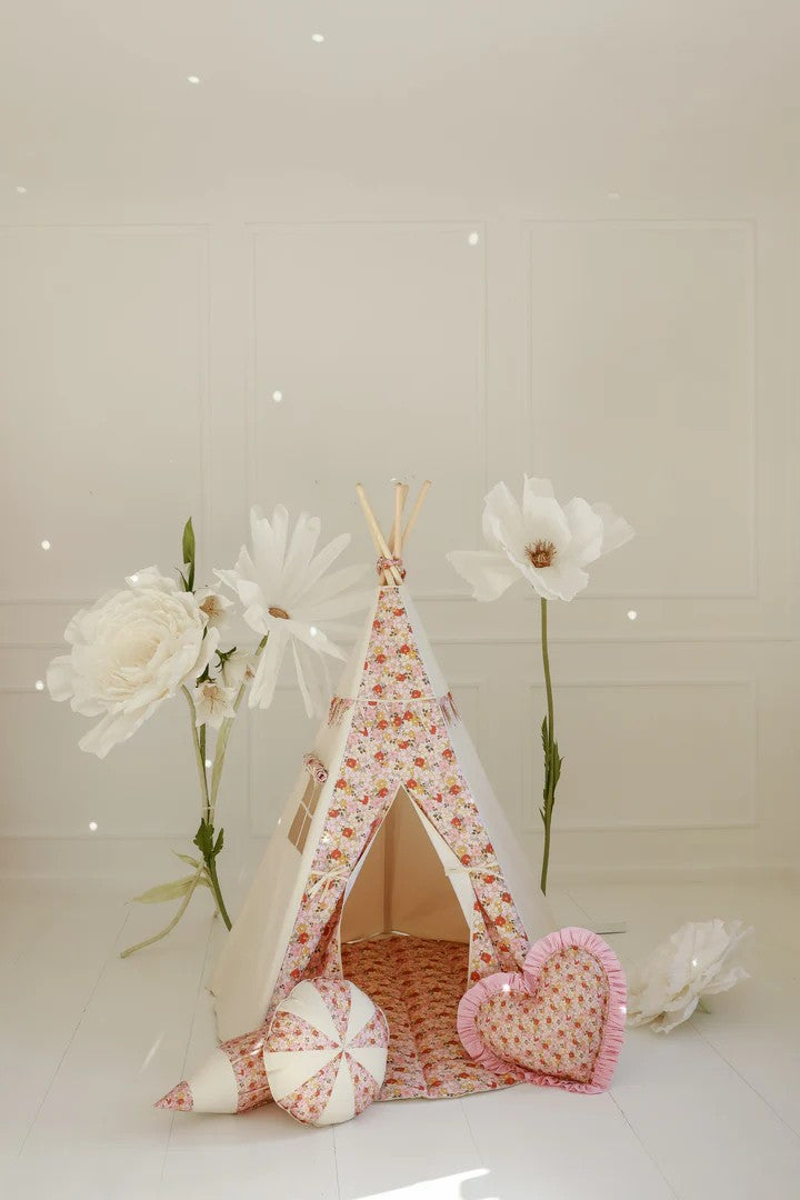Kinder-Tipi Frühlingsgarten – Kinder-Tipi aus OEKO-TEX Baumwolle mit Kiefernstangen