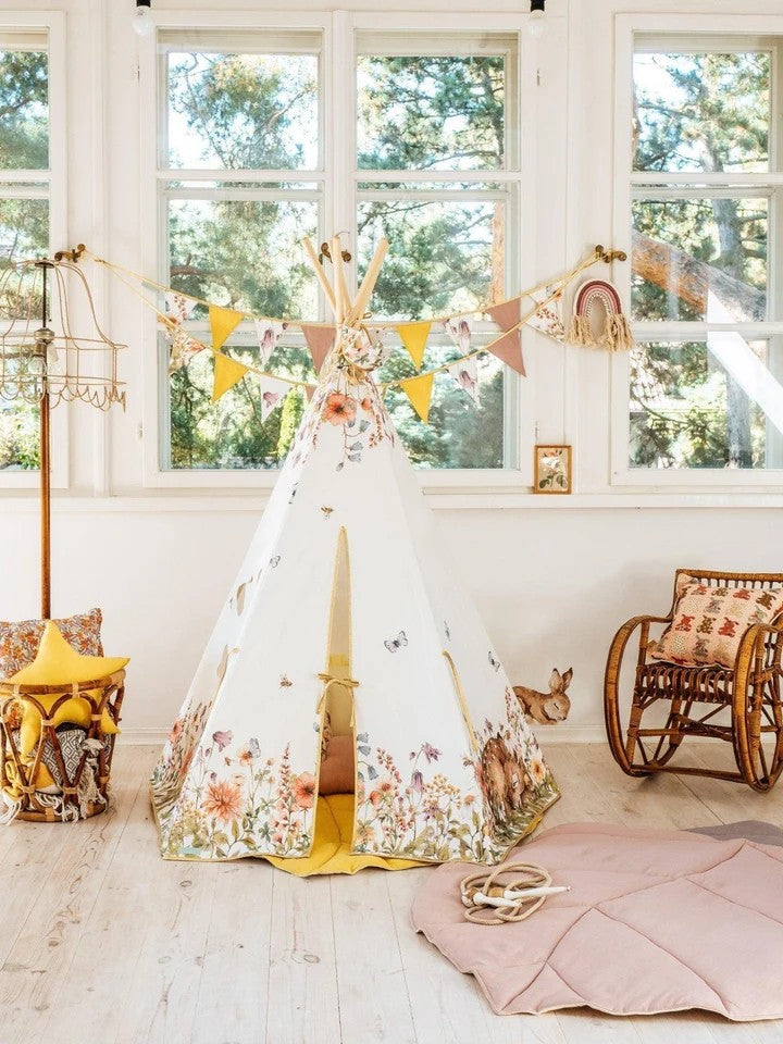 Kinder-Tipi Wildblumen – Kinder-Tipi aus OEKO-TEX Baumwolle mit Kiefernstangen