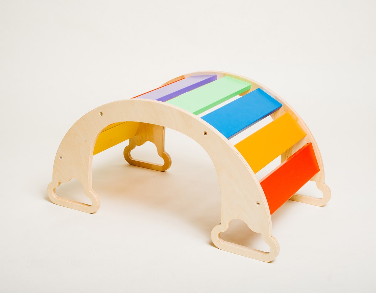 Rainbow Climber Schaukel aus Holz – Montessori Kletterbogen & Wippe für Kinder – Produktbild 1