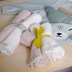 BURRY Muslin Burp Cloths, Set of 3 – Beige/white/pink print