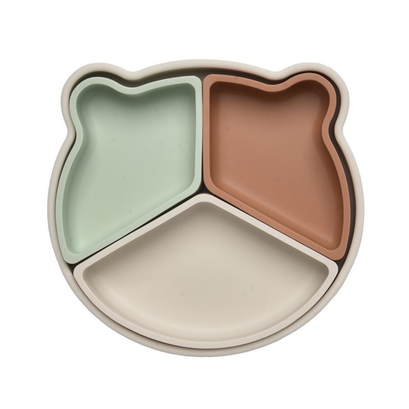 Silicone Section Plate with Suction Base – Beige/Mint/Rust