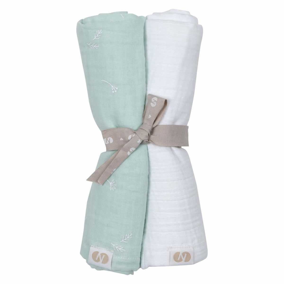 SWATRI Cotton Muslin Swaddle Cloths, Set of 2 – Mint Print/White