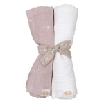 SWATRI Cotton Muslin Swaddle Cloths, Set of 2 – Pink Print/White