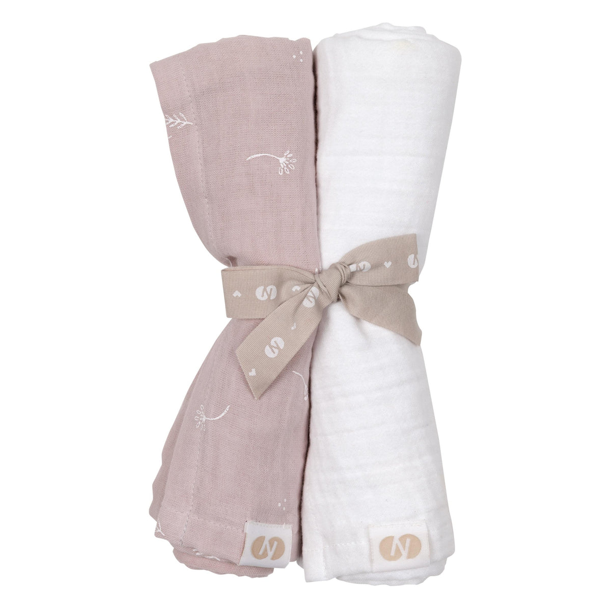 SWATRI Cotton Muslin Swaddle Cloths, Set of 2 – Pink Print/White