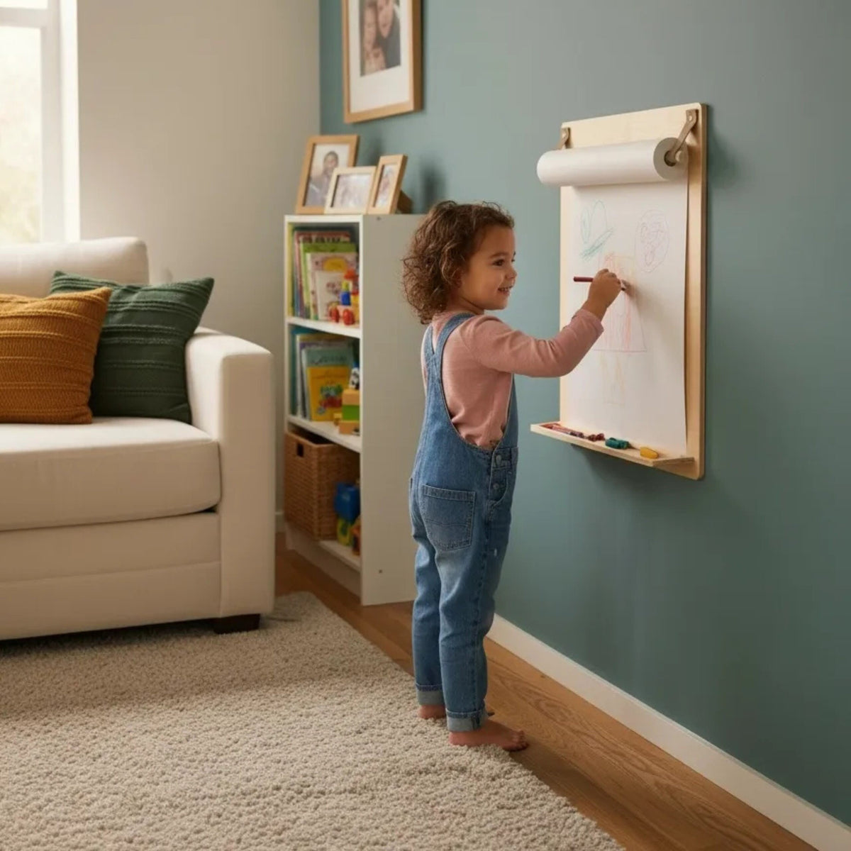 Wandmontierte Zeichentafel aus Holz – Maltafel mit Papierrollenhalter für Kinder ab 2 Jahren – Produktbild 4