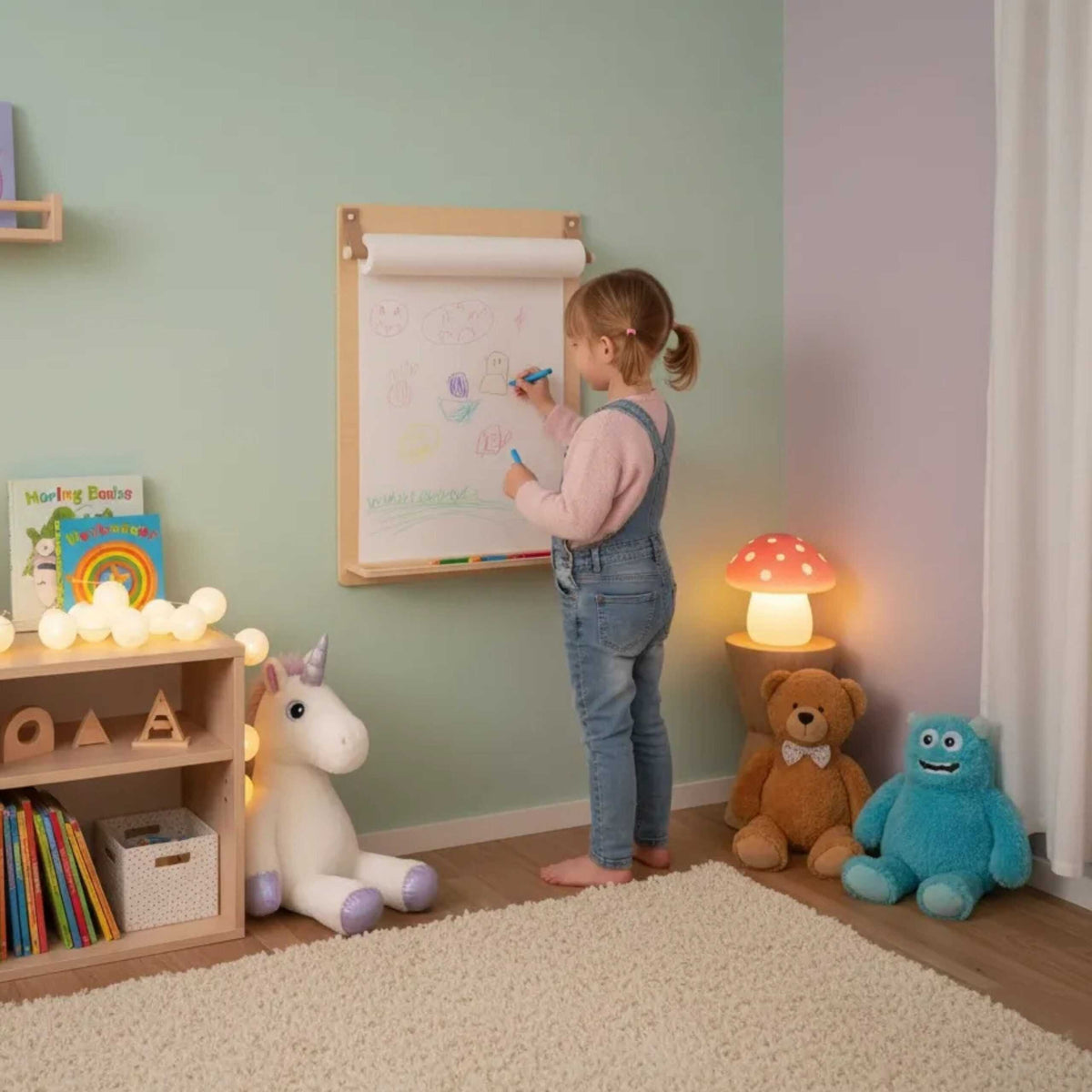 Wandmontierte Zeichentafel aus Holz – Maltafel mit Papierrollenhalter für Kinder ab 2 Jahren – Produktbild 3