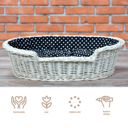 Whitewashed Wicker Dog Bed Poppy With Cushion, 100x75 cm