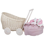 Handgefertigter Weiden Puppenwagen „Luna“ – Nostalgie Holzwagen & Puppenbuggy inkl. rosa Bettwäsche – Produktbild 3