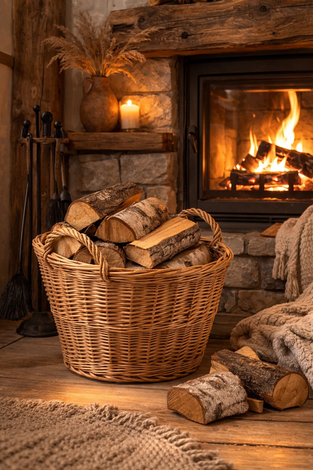 Wicker Basket For Garden And Firewood, 22L