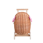 Handgefertigter Weiden Puppenwagen „Lili“ Natur – Nostalgie Holzwagen & Puppenbuggy inkl. rosa Bettset – Produktbild 3