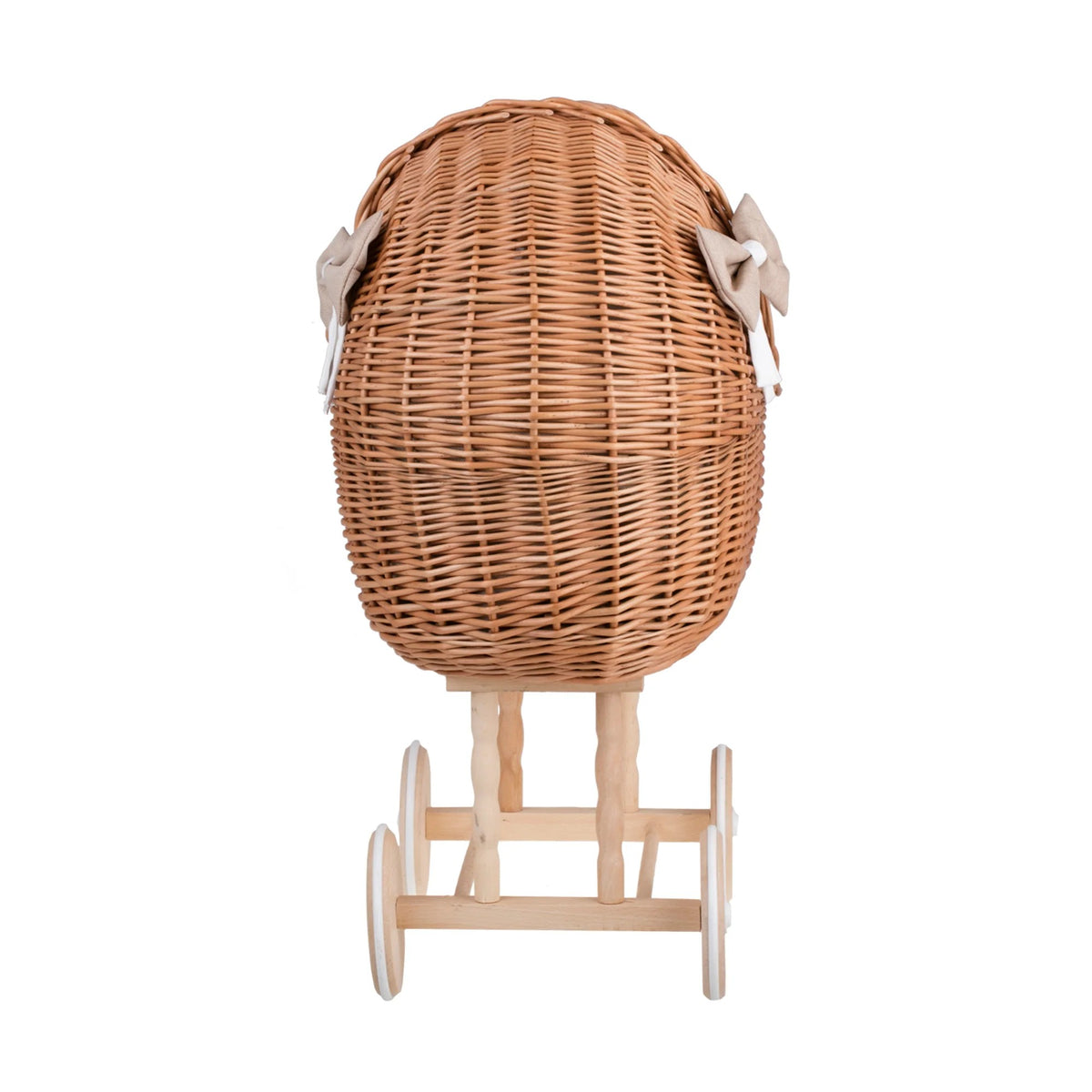 Handgefertigter Weiden-Puppenwagen „Lena“ Natur – inklusive beigem Bettset – Produktbild 4