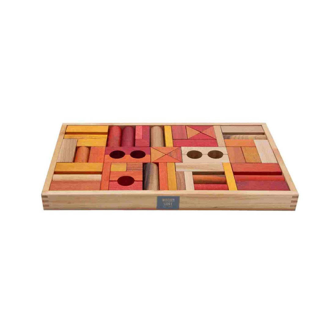 Holzbausteine in der Box – warme Farben, 54 Teile – Produktbild 2