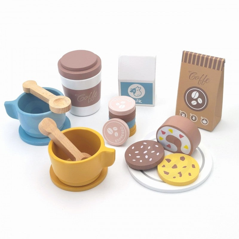 Montessori Kaffeemaschine aus Holz – Barista Spielzeug & Kinderküche Zubehör 25 Teile – Produktbild 4