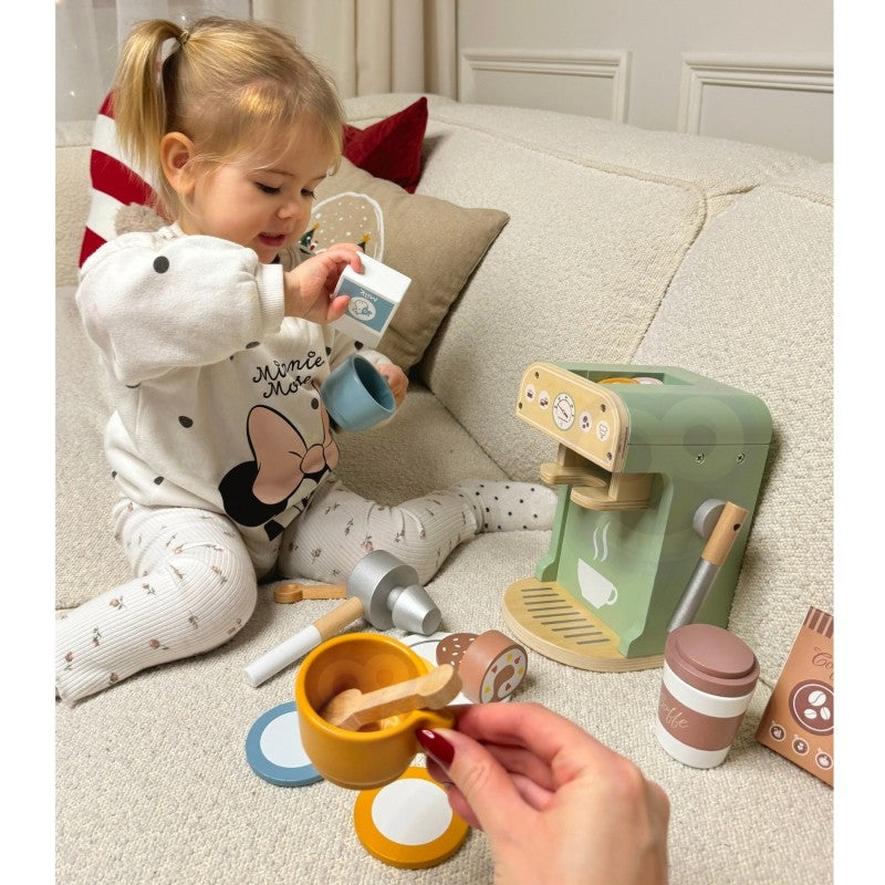 Montessori Kaffeemaschine aus Holz – Barista Spielzeug & Kinderküche Zubehör 25 Teile – Produktbild 1