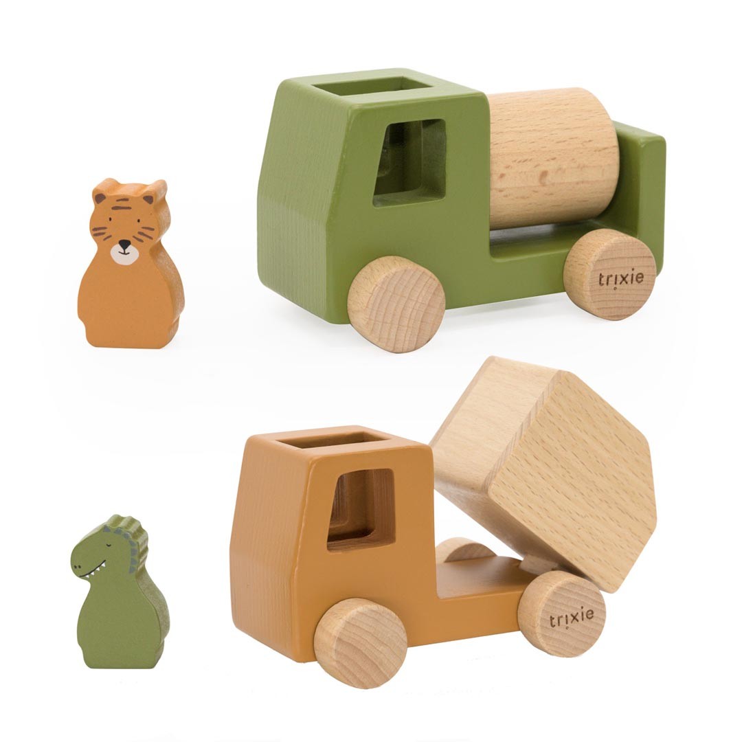 Holz-Baufahrzeuge mit Tierfiguren – Produktbild 1