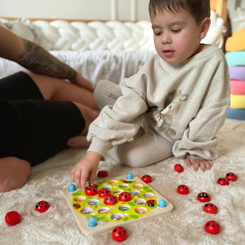 Montessori Gedächtnisspiel aus Holz – Marienkäfer Memo-Spiel für Kinder – Produktbild 1