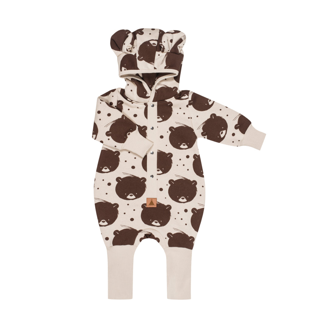 Jumpsuit mit Ohren für Babys und Kinder – Beige mit Bär – Produktbild 1