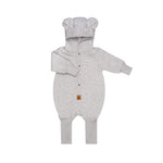Baby-Jumpsuit Melange-Grau mit Ohren – Baumwoll-Overall für Herbst und Winter