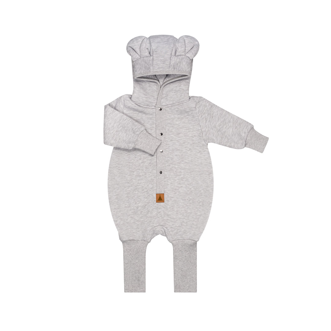 Baby-Jumpsuit Melange-Grau mit Ohren – Baumwoll-Overall für Herbst und Winter