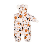 Winter-Jumpsuit mit Teddyfutter für Babys und Kinder – Schwarz mit orangefarbenen Punkten – Produktbild 1