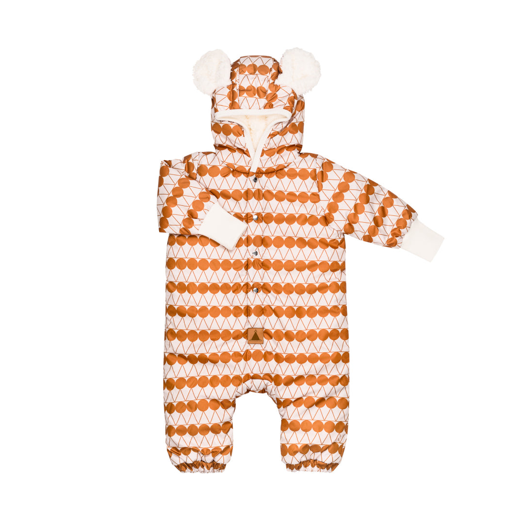 Winter-Jumpsuit mit Teddyfutter für Babys und Kinder – Orangefarbene Punkte – Produktbild 1